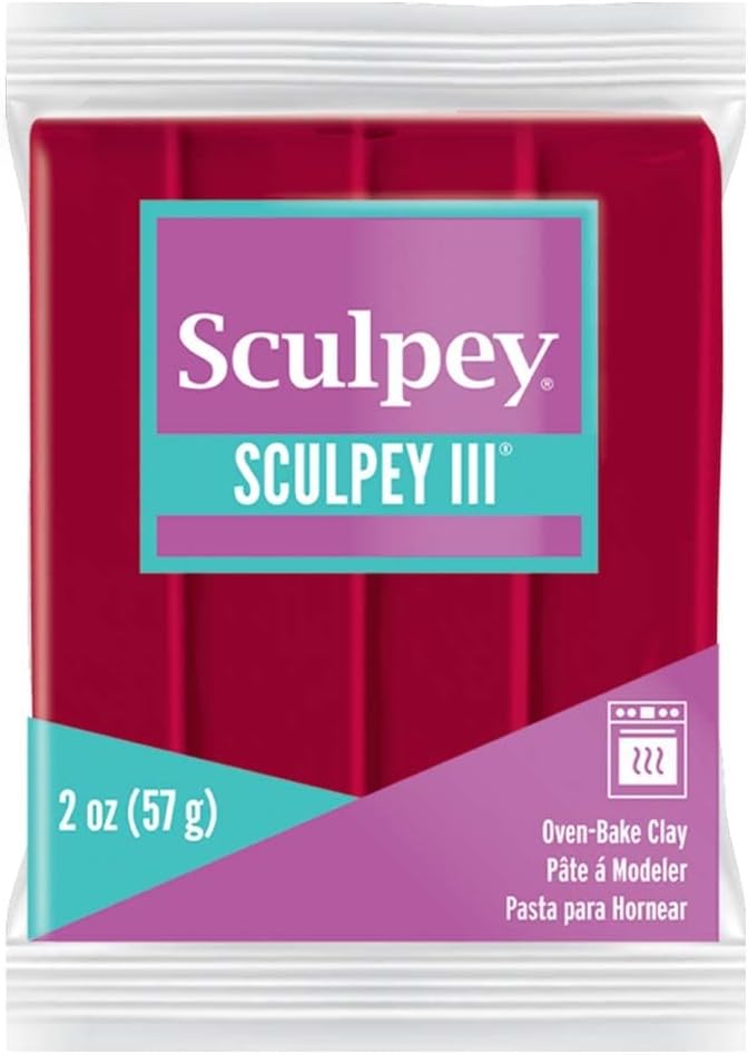 Sculpey III Polymer Oven-Bake Clay, Red, Non Toxic, 2 oz. bar, Great for modeling, sculpting, holiday, DIY, mixed media and school projects.Great for kids & beginners!