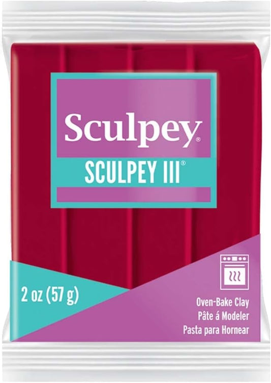 Sculpey III Polymer Oven-Bake Clay, Red, Non Toxic, 2 oz. bar, Great for modeling, sculpting, holiday, DIY, mixed media and school projects.Great for kids & beginners!