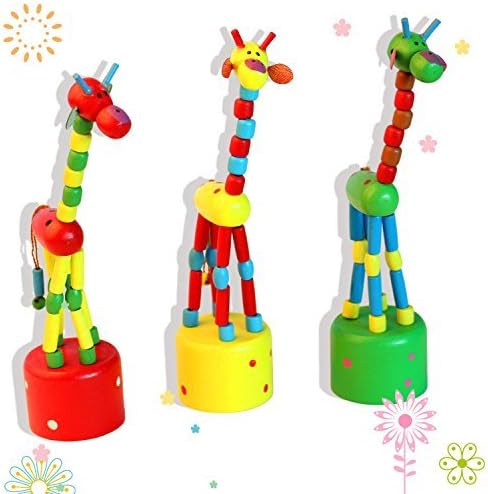 Finger Puppets, Wooden Cute Colorful Cartoon Puppets, Swing Dancing Body Collapsing Desktop Toys for Kids Toddlers (3 Giraffes)