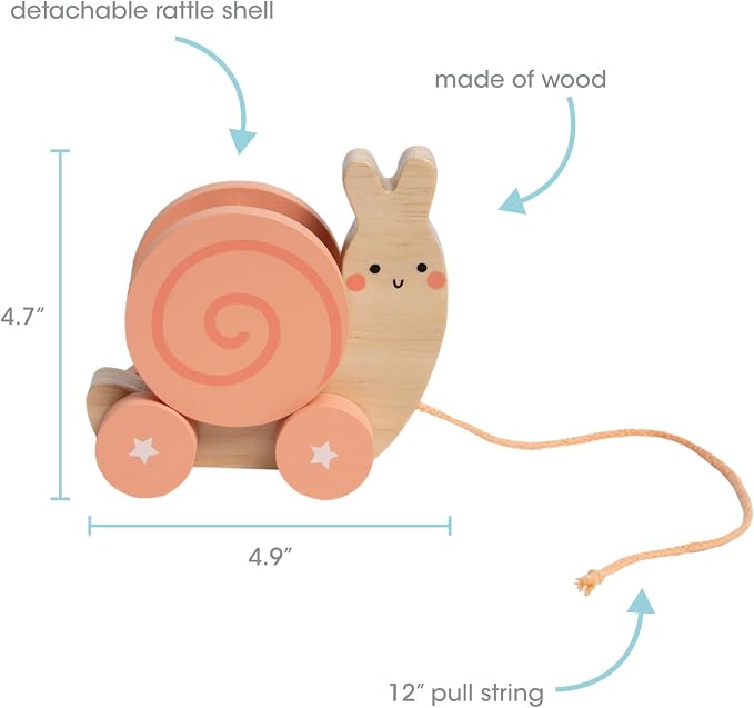 Pearhead Montessori Snail Pull Toy, Pull Along Wooden Toy, Early Development Push and Pull String Toy, Motor Skill Toy for Toddlers Ages 1+ Year