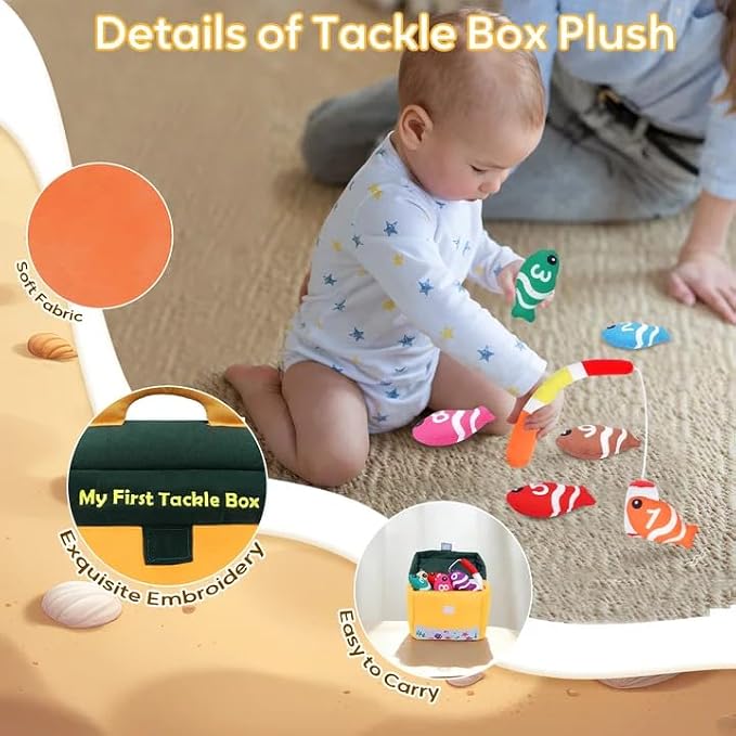 My First Tackle Box Plush, Baby Fishing Toy Plushy with 10 Pcs Tool Plushies for Toddlers, First Birthday Gifts for Boys Girls