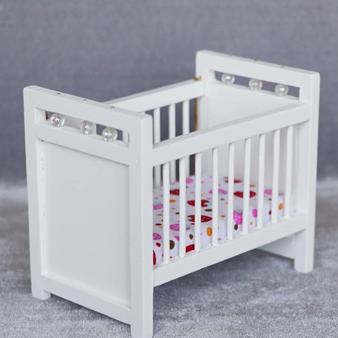 1:12 Scale Dollhouse Mini Crib: Wooden Baby Doll Crib for Dollhouse - Adorable Doll House Accessories and Furniture - Mini Baby Bed Cradle for Miniature Furniture 1 12 Scale 4.40 * 3.93 inches