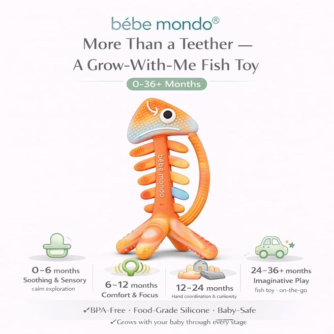 3 in 1 Infant Toys, Baby Teething Toys 3–6 6–12 Months, Teethers for Babies 0–3–6–12 Months for Teething Relief, Baby Gift, Baby Teether Toys, Silicone Sensory Toys,USA Patent Pending, Fish (Rainbow)