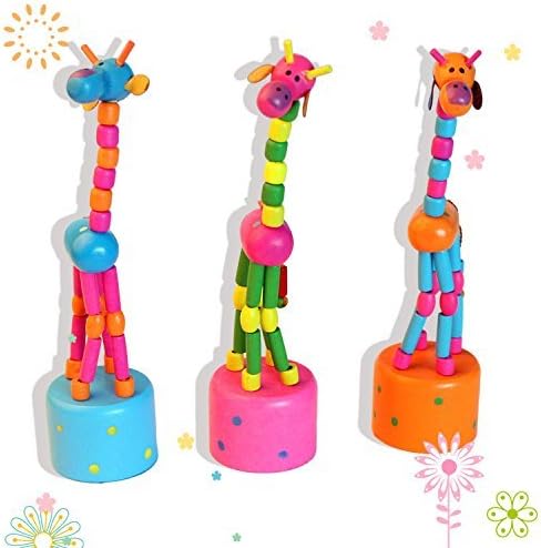 Finger Puppets, Wooden Cute Colorful Cartoon Puppets, Swing Dancing Body Collapsing Desktop Toys for Kids Toddlers (3 Giraffes)