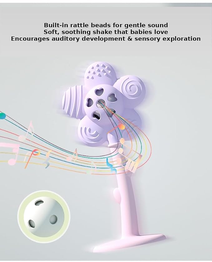 Merry Flower Silicone Baby Rattle Teether – 5 Textured Petals for Sore Gum Relief | Easy-Grip Handle for Little Hands | 100% Food Grade | BPA & Phthalate-Free | Sensory Toy 3-36 Months