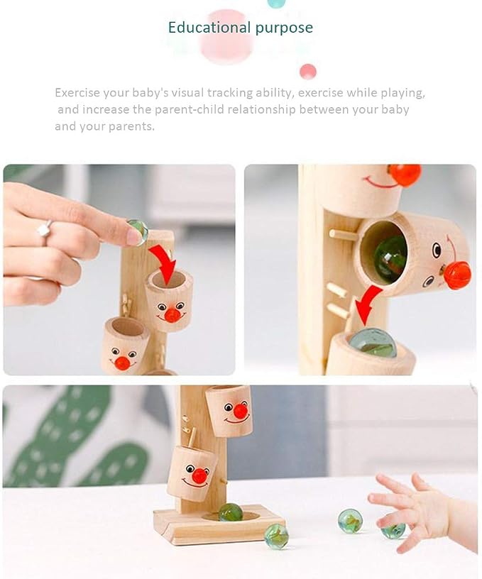 Generic Clown Marble Ball Run Track Games Fun Educational Toy for Kids, Colorful Wooden Set, Develops Coordination and Communication Skills, 1 Pc Clown Table with 3 Marbles (White)