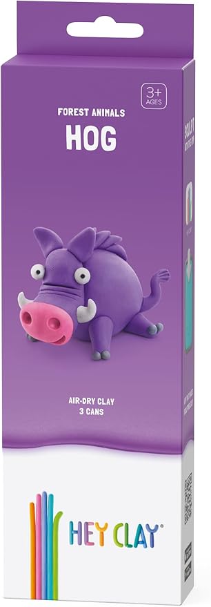 HEY CLAY Forest Animals - Claymate Hog - Air Dry Clay Kit 3 cans and Sculpting Tools with Fun Interactive Instructions App