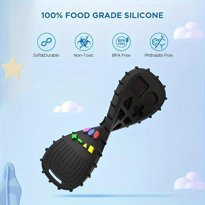 AALFA Baby Teething Toy, Soft TV Remote+Game Machine Shape Chew Set Intellectual Development Intellectual Development Educational Toy,Safe Silicone Toddler Infant (Black (handle+remote control))