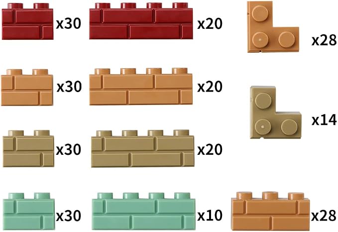Masonry Bricks Set - Compatible with Major Brands Building Blocks, 260 Pieces Bulk 1x2 1x3 1x4 and Corner Bricks for DIY Wall House Construction Gift for Kids (Multicolored)