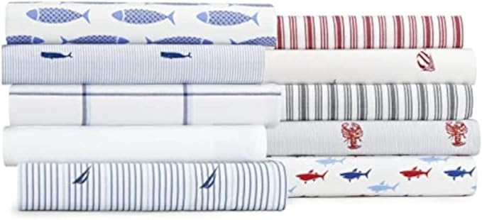 Nautica – Twin XL Size Sheet Set, Crisp Cotton Percale Bedding with Matching Pillowcase, Lightweight & Breathable Bed Sheets, Deep Pocket, College Dorm Room Essentials (Audley Stripe Blue)