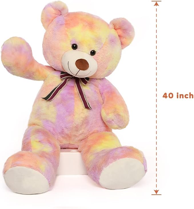 Tezituor 40in Giant Teddy Bear Stuffed Animal,Big Bear Plush Toys,Rainbow Yellow Soft Bear Plushies, Stuffed Animals Gifts for Baby Shower, Valentine, Christmas, Birthday, Party Decoration
