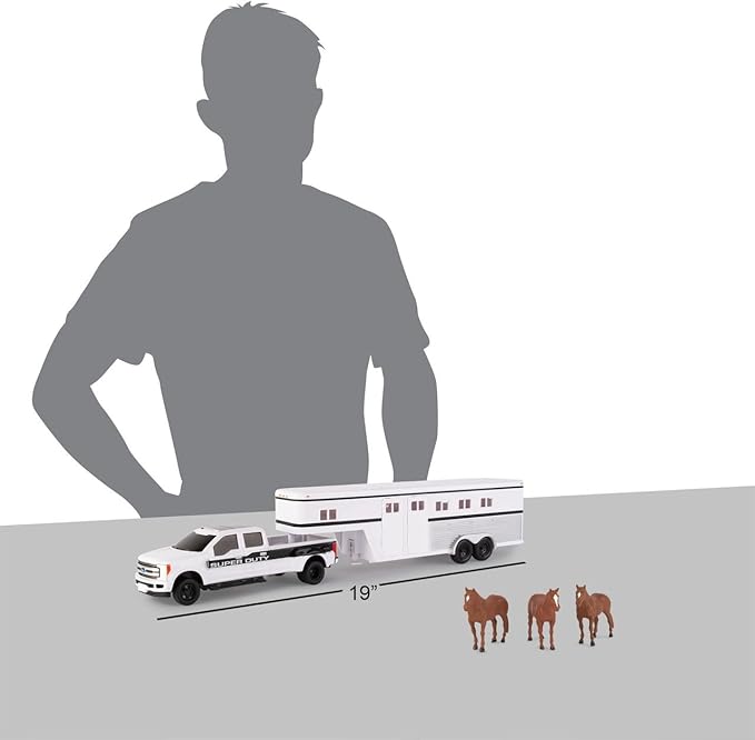 1/32 Ford F-350 Pickup with Horse Trailer and Horses Pretend Play & Imaginative Play for Ages 3 to 11