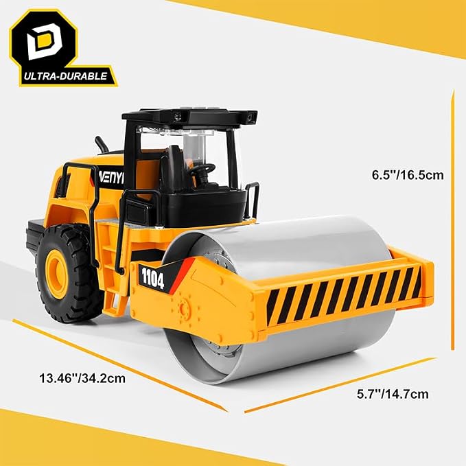 Steam Roller Toy, 15" Road Roller Toy, 1:10 Scale Classics Roller Truck Toy, Real Working Parts, Motion Drive Technology & Lights & Sounds, Indoor/Outdoor Play, Ideal Sand/Beach Toy - Easter Gifts