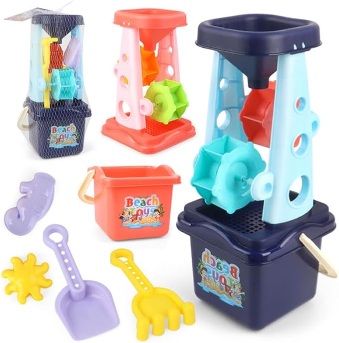 Toyvian Plastic Beach Toys Set, 3pcs Lightweight ABS Sand Bucket, Shovel and Sand Timer Sandbox Toys for Outdoor Play Summer Travel Essentials for Boys Girls