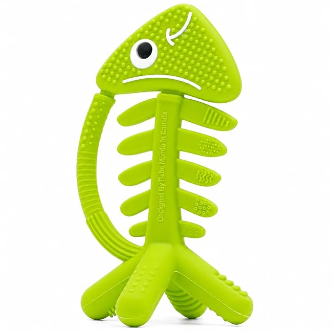 3 in 1 Infant Toys, Baby Teething Toys 3–6 6–12 Months, Teethers for Babies 0–3–6–12 Months for Teething Relief, Baby Gift, Baby Teether Toys, Silicone Sensory Toys, USA Patent Pending, Fish (Green)