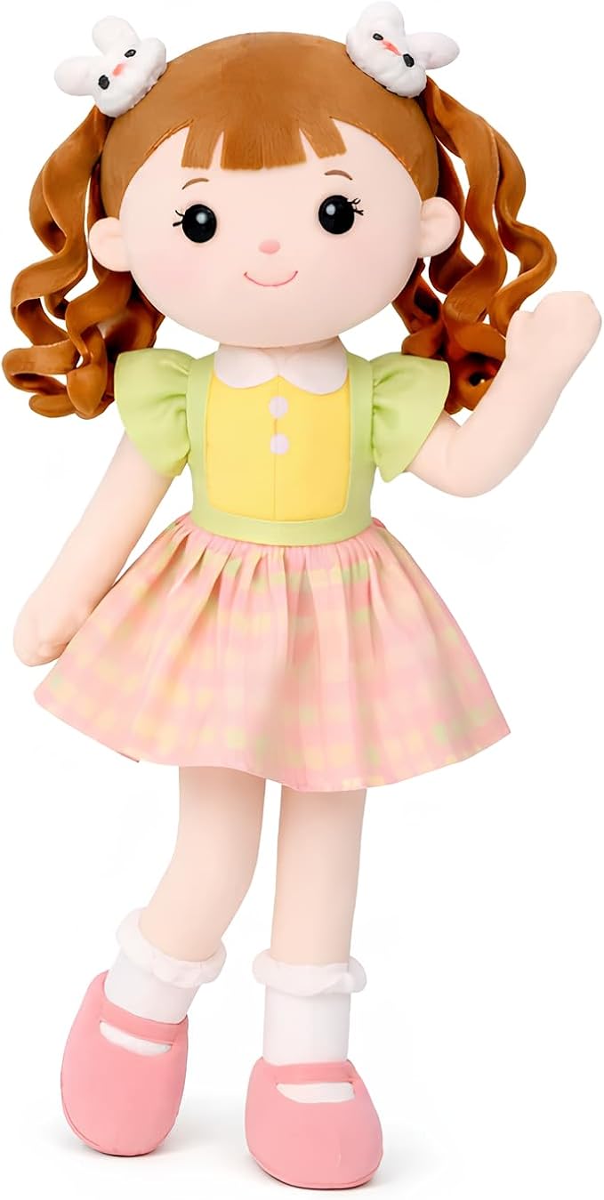 Soft Bunny Baby Doll – 16" Plush Baby Rag Doll with Rabbit Clips, First Baby Doll for 1-Year-Old Girls, Plush Doll for Toddlers and Infants