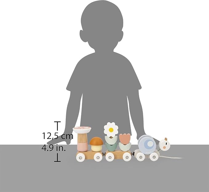 Janod Snail Train - 2 Wagons and 10 Pieces Including Removable Rattle - Pull Toy - Wood and Water Painting - Develop Fine Motor Skills - from 12 Months, J04010, Multi-Coloured