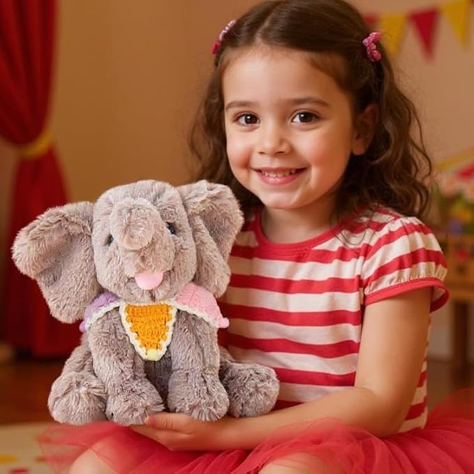 Hopearl Adorable Plush Calf Elephant Toy with Colorful Knitted Bib Floppy Elephish Ultra Soft Haggable Stuffed Animal Holiday Birthday Gift for Boys Girls Kids Toddlers, Gray, 9''