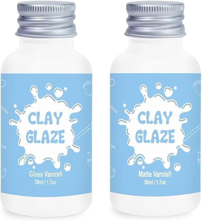 2 x 50ml Air Dry Clay Glaze, Clay Glaze Air Dry for Airdry Clay, Air Dry Clay Varnish Can Not Only Used to Prevent Clay Cracking, Scratches, and Wear,It Can Also Having a Glaze Effect (Gloss+Matte)