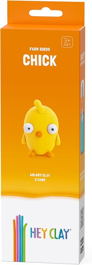 HEY CLAY Modelling Air-Dry Clay with Fun Interactive App - Non-Toxic, Non-Stick Modeling Clay Crafts Set for Kids Ages 3 to 8-3 cans (Farm Birds: Chick)