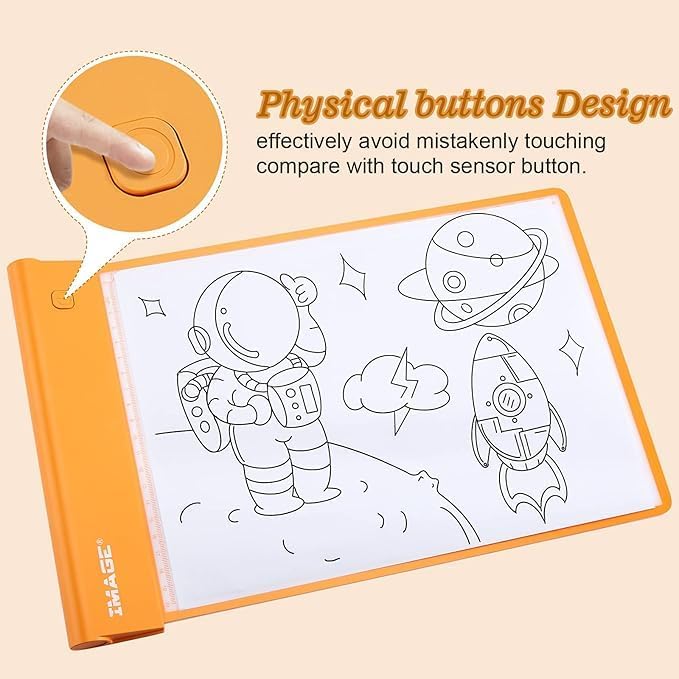 IMAGE Light Up Tracing Pad for Kids Drawing Tablet Board Children Portable Art Christmas Gift for Boys Girls Ages 6+ (Includes 10 Traceable Sheets and Two Clips), Durable & Fun Creative Toy(Orange)