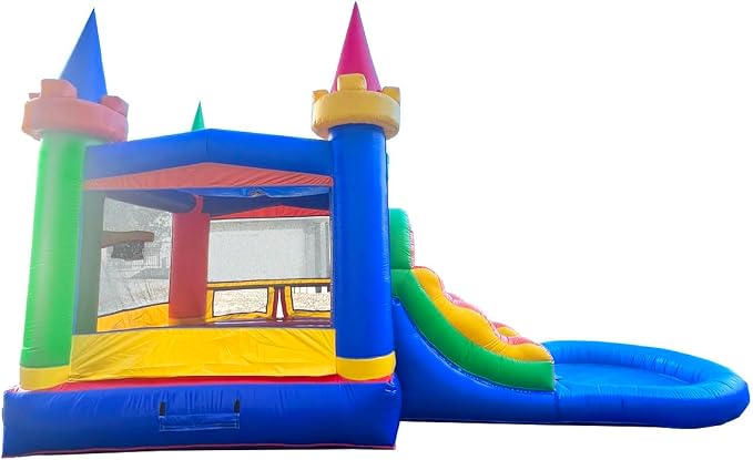 Inflatable Bounce House with Slide for Kids - Backyard Modular Rainbow Castle Combo Bouncer with Water Pool, Outdoor Toys, Jumpers for Kids - Bounce House with Blower & Stakes - 12' x 12' Area