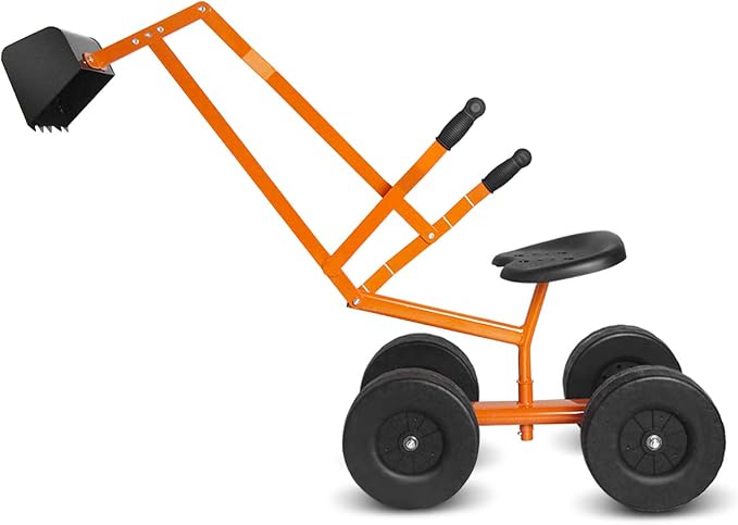 Costzon Kids Ride on Digger, Heavy Duty Steel Digging Scooper Excavator Crane with 360° Rotating Seat, 4 Thickened Wheels, Outdoor Beach Sandbox Toy for Sand, Dirt, Snow, Sit on Digger for Boys Girls