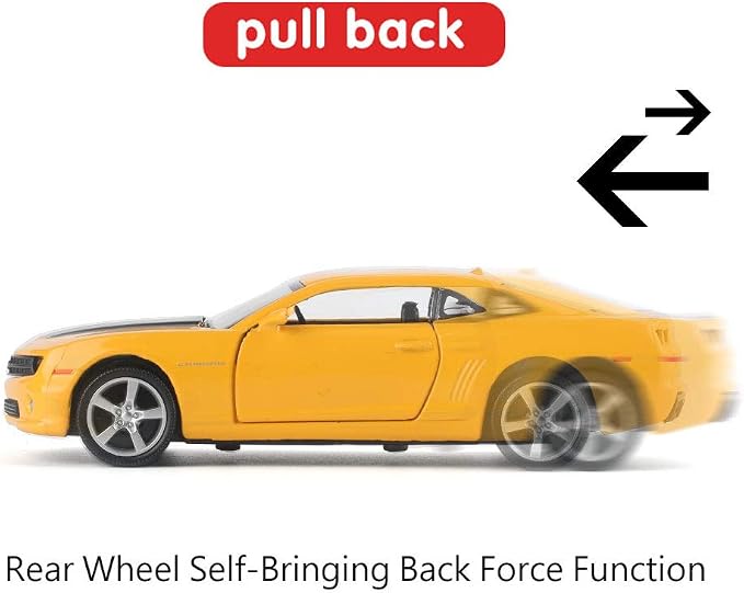 TGRCM-CZ 1/36 Chevrolet Camaro Bumblebee Diecast Car, Pull Back Toy with Open Doors, Toy Car for Toddlers Kids Boys Girls Gift，Yellow