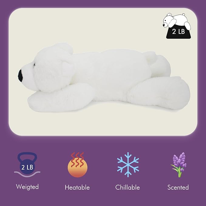 OSOCU® Microwavable & 1.8 LB Weighted Stuffed Animal - Polar Bear Heating Pad with Lavender & Tourmaline - Soothing Warm Heatable Plush Toy for Menstrual Cramps, Muscle Aches, Shoulder Tension