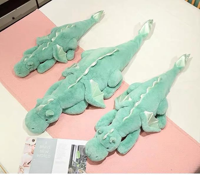 27.6" Green Dragon Stuffed Animal, Small Soft Dinosaur Plush for Kids and Adults, Sturdy Fluffy Plushie Pillow