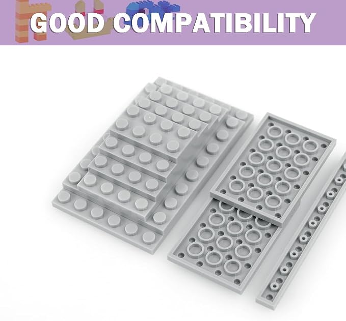MALEKO 135 Pieces Classic Base Plates Multipack, 13 Sizes Small Baseplates for Building Bricks, Flat Boards Compatible with Major Brands Blocks, Light Grey
