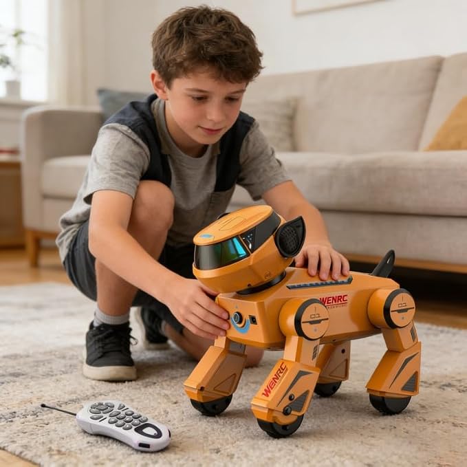 InventoBots Interactive Robot Dog, Programmable AI Smart Robotic Puppy, STEM Educational Dog for Ages 3-10, Orange Color