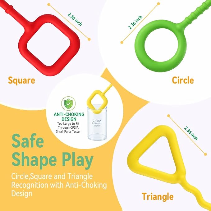 Baby Toys 6-12 Months, Montessori Silicone Pulling Toy for Babies, 6 in 1 Pull String Sensory Toy, Baby Teething Toy, Car Seat & Stroller Toys, Gift for 1 Year Old Boy Girl