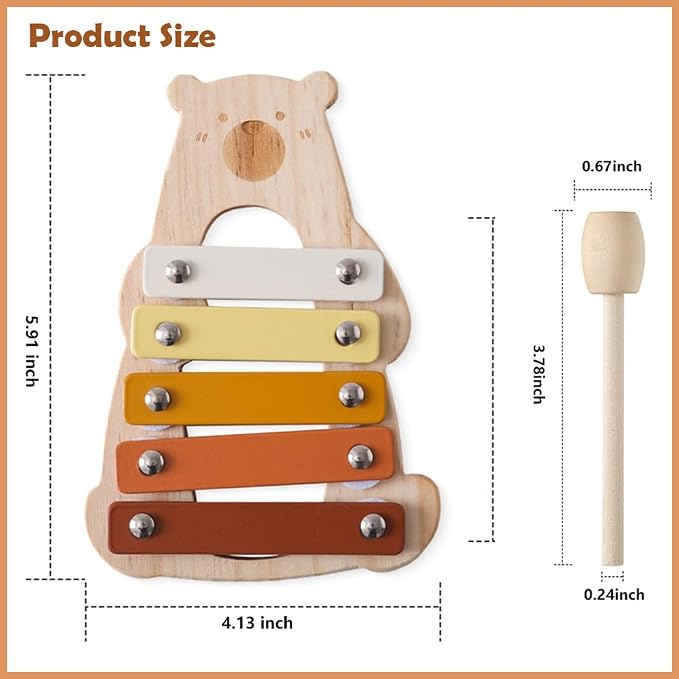 Lovely Xylophone for Toddlers, Early Childhood Development Musical Instruments for Toddlers, Wooden Xylophone for Kids,Musical Instruments Toys for Preschool Percussion Learning (Bear)