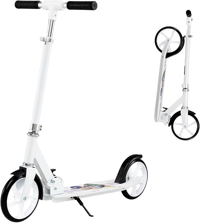 HONEY JOY Kick Scooter, 220 LBS Folding Lightweight Outdoor Scooter w/ 3 Adjustable Height, 7’’ Big Wheels, Aluminum Frame, Kickstand, 6’’ Anti-Slip Deck & Rear Brake, for Kids Teens Age 8+