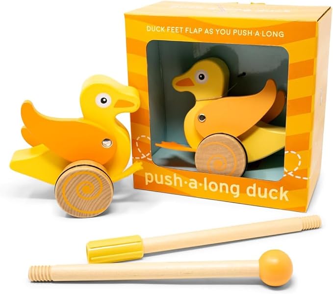 Wooden Duck Push Toy by Jack Rabbit Creations- Classic Toddler Push Toy for Early Walking, Balance and Motor Skills Development- Collapsible & Eco-Friendly- Boys & Girls Ages 1+