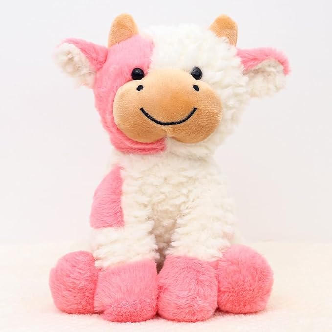 YUKOUQIAN Cute Cow Plush Stuffed Animal Doll Toy 8 inch for Girls Boys (Siting Cow Pink)
