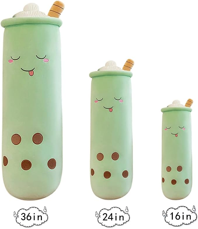 Rexinc Cute Plushies Plush Plushie Long Plush Pillow Bubble Tea Stuffed Animal Gift for Kids Adults (Green Plush,16 Inch)