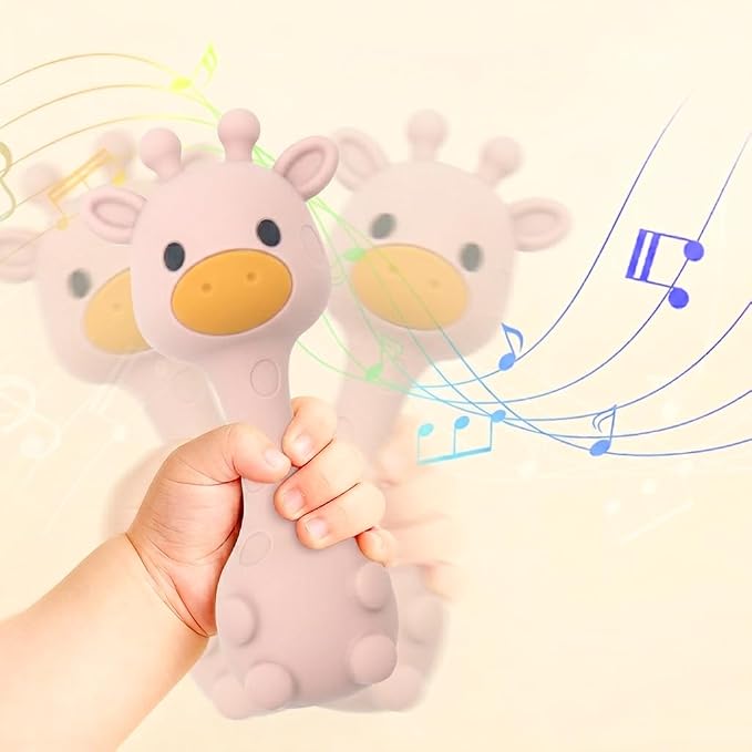 Silicone Little Giraffe Shaker Rattle Toy for Babies | Food Grade Silicone Teether | Easy to Grip | BPA Free (Dusty Lilac)