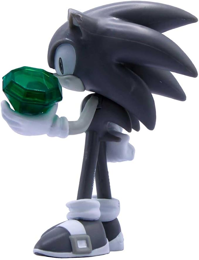 Just Toys LLC Sonic The Hedgehog Buildable Figure, Black & White Limited Edition – 4″ Collectible Toy with Moveable Arms & Accessories (Gold Ring & Chaos Emerald)