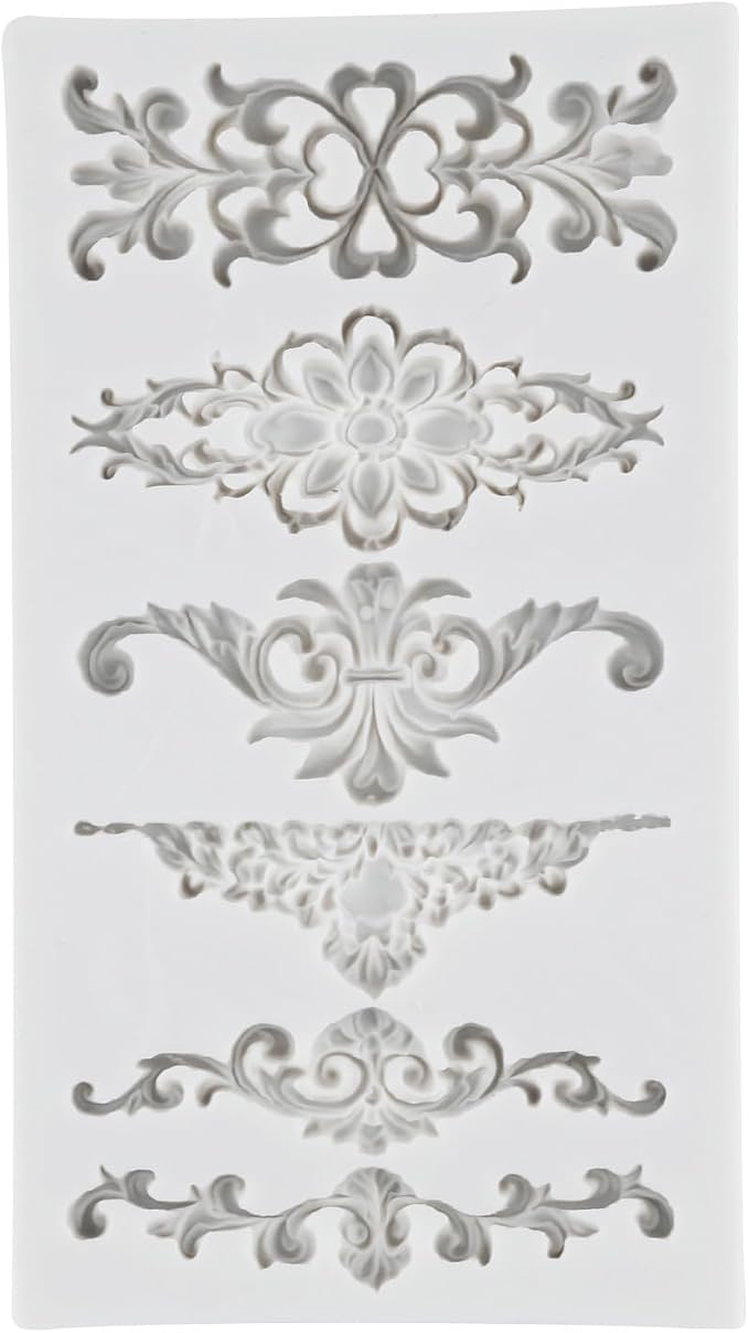 Baroque Polymer Clay Mold Curlicues Scroll Lace Silicone Mold Vintage Relief Flower Filigree Molds for DIY Crafts Epoxy Resin Casting Air Dry Polymer Clay Plaster Jewelry Making