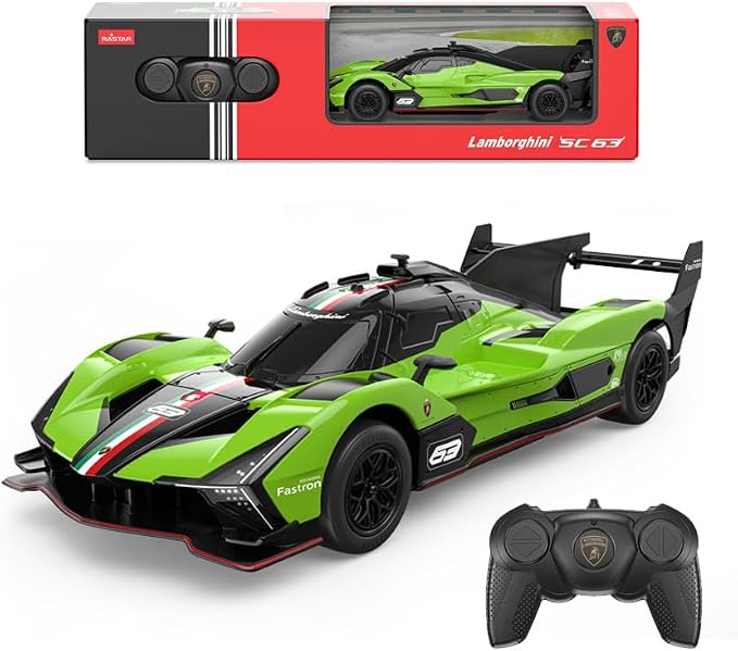 RASTAR 10160 1/24 RC Car Lamborghini SC63 with 2.4G Remote, Green | Officially Licensed, Ideal Gift, 2.4G Remote, Independent Suspension, Racing Car Model for Play & Display