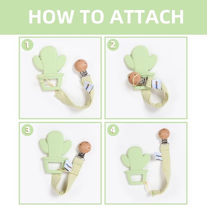 Baby Food Grade Silicone Teether Toy with Pacifier Clip Holder,Teething Pain Relief Toys Gift Set for 3 Months+ Boys and Girls,Freezer Safe,BPA Free (Cacuts)