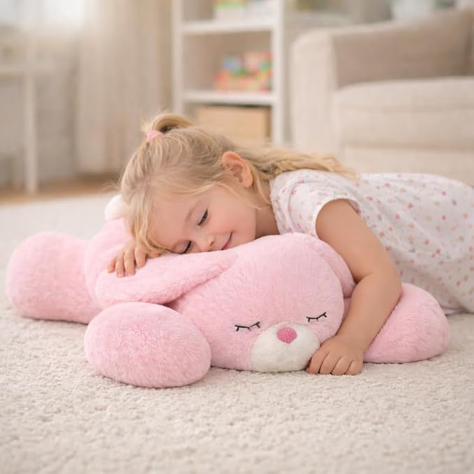 Weighted Easter Bunny Stuffed Animal Soft Weighted Rabbit Plushes Cute Pink Bunny Plush Toy Birthday Easter Gifts for Kids Boys Girls Adults (20" 4 lbs)