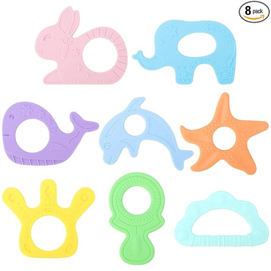 BEBOAN Silicone Baby Teething Toys, 8 Pack Cute Baby Teether Teething Ring Chew Toys Frozen Teether, BPA Free Easy to Grip Gifts for Infant Girls Boys 3 Months +