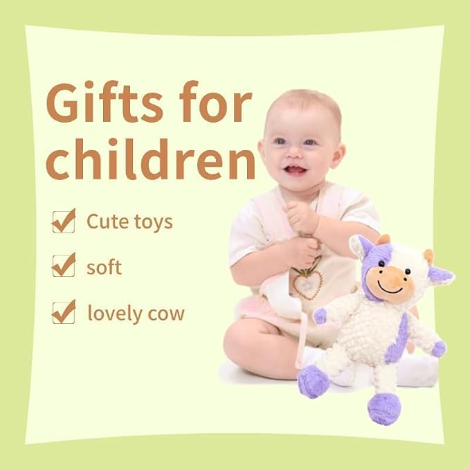 YUKOUQIAN Cow Stuffed Animal Cow Plush Doll Toy 15.7 inch for Girls Boys (Stand Cow purple15.7)