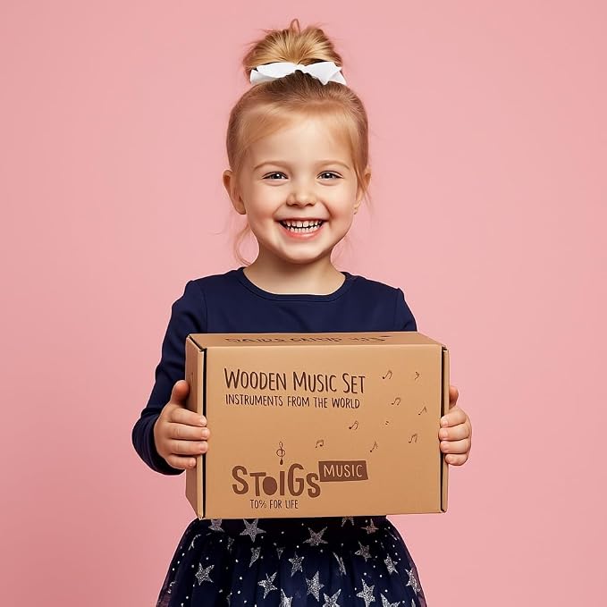 Stoie’s Wooden Musical Instruments for Toddlers Ages 3+, Montessori Music Toy Set for Kids with Drum, Tambourine, Maracas, Bells & Flute, Educational Preschool Toys for Boys & Girls