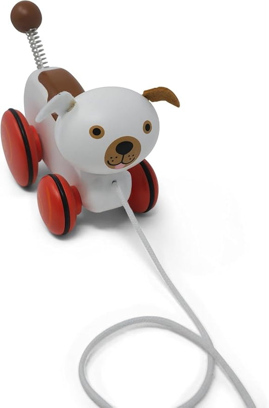 Jack Rabbit Creations- Wiggles The Dog Wooden Pull Toy- Classic Retro Toy for Toddlers- Durable Wooden Construction- Smooth Rolling Wheels- Encourages Imaginative Play-18 Months+