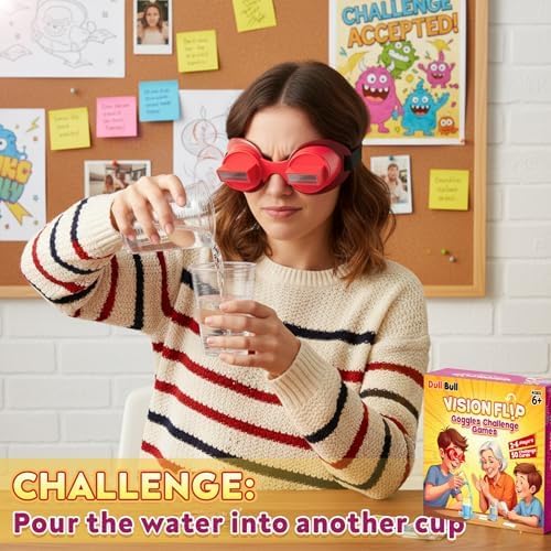 Vision Flip Goggles Challenge Game for Family & Kids,50 Colorful Challenge Cards| Adjustable Upside Down Glasses | Hilarious for Game Night & Parties 2-6 Players | Ages 6+