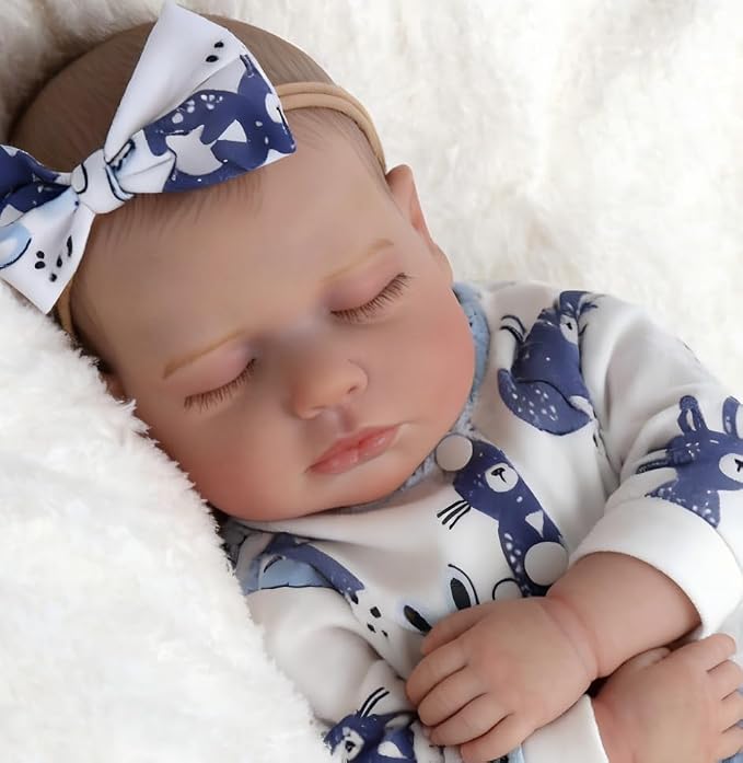 DAYOFFKIDS18Inch Sleeping Reborn Baby Doll, Realistic Newborn Baby Doll with Vinyl Body, Handmade Lifelike Washable Body Features, for Kids Ages 3+ (LouLouWhite)